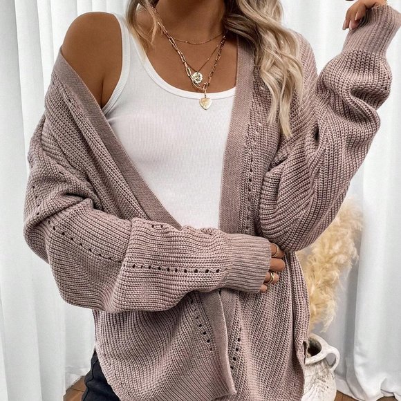 . Sweaters - Dusty Purple Casual Womens Drop Shoulder Open Front Cardigan